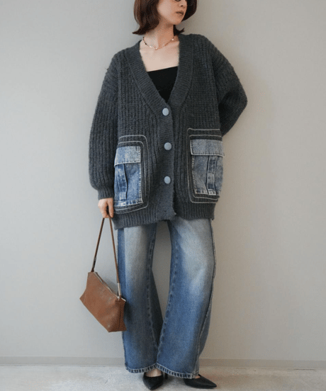 denim × knit cardigan　hm2752