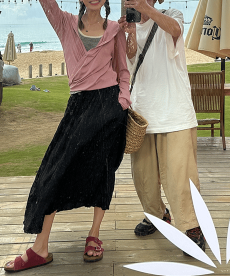pleated med-length skirt / 2color　hm1331