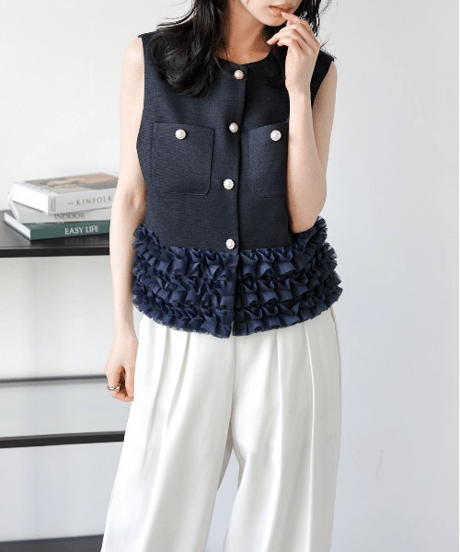 ruffle hem tweed vest / 3color　hm2836