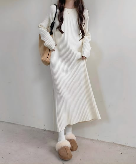 ribbed knit maxi dress / 2color　hm2674