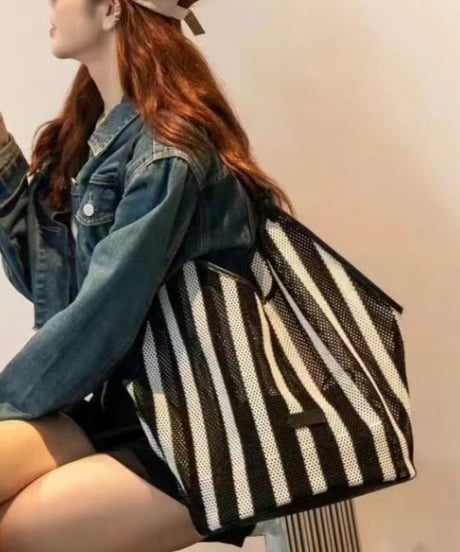 mesh stripe tote / 2size　hm2282