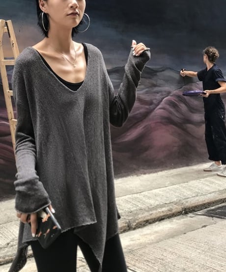 large v-neck sweater / 2color　hm1023