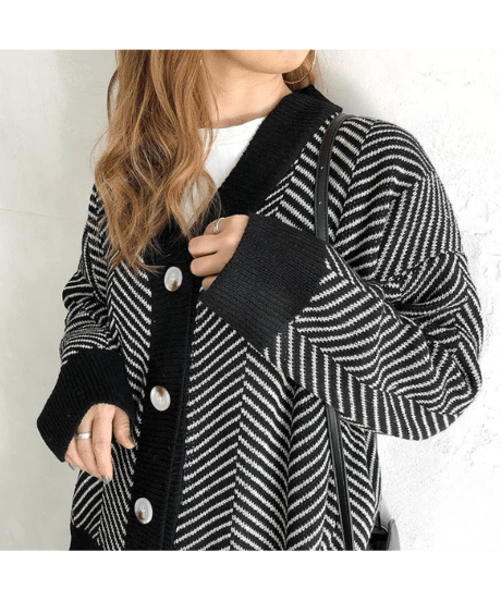 herringbone knit cardigan / 3color　hm1737
