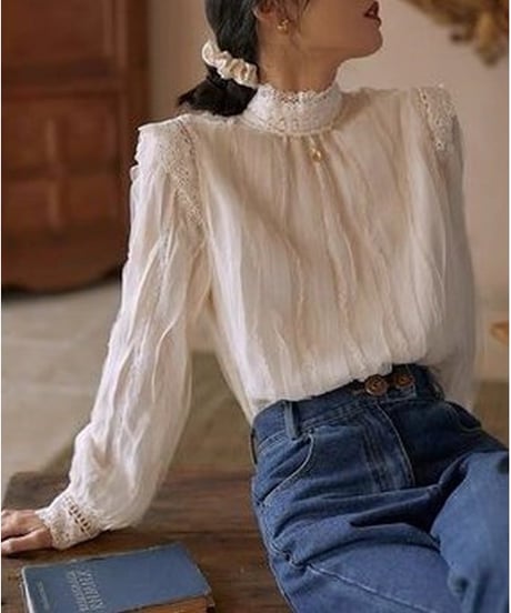 mockneck lace blouse　hm1983