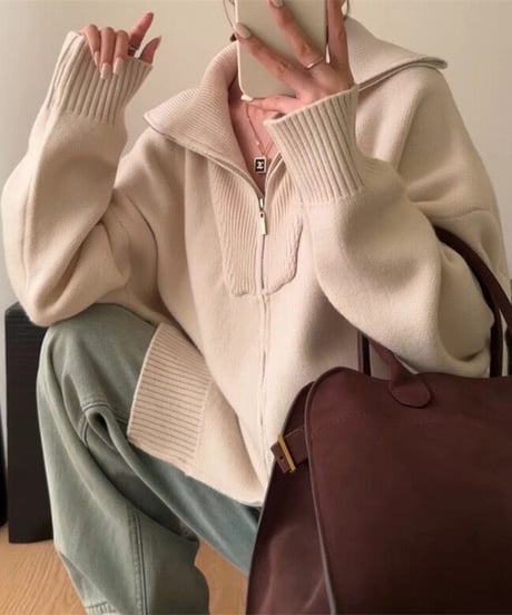 w-zip knit cardigan / 4color　hm2632