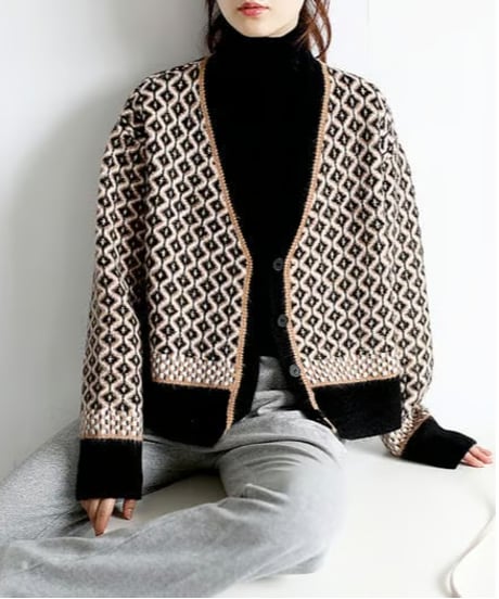 《即納》geometric cardigan / 3color　hm1717