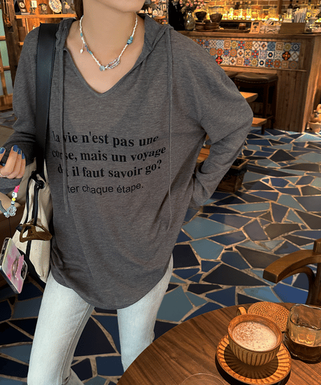 letter print hooded top / 2color　hm1446