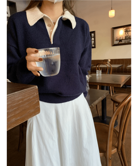 classic collar knit polo / 2color　hm2703