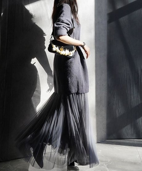 long flared tulle skirt / 4color　hm1885
