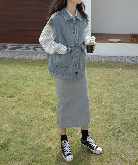 relaxed denim vest / 2color　hm2633