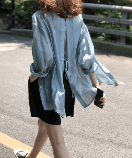 sheer open back shirt / 2color　hm1365