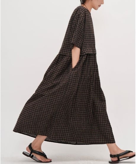 check gathered dress　hm2294