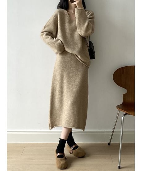 knit tops&skirt set / 4color　hm1867