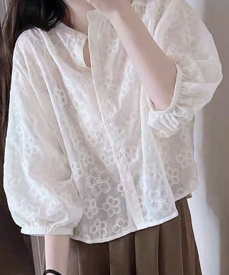 embroidered sheer blouse　hm2929