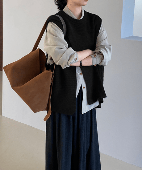 side slit knit vest  / 4color　hm2625