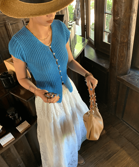 pearl button summer knit / 2color　hm1503