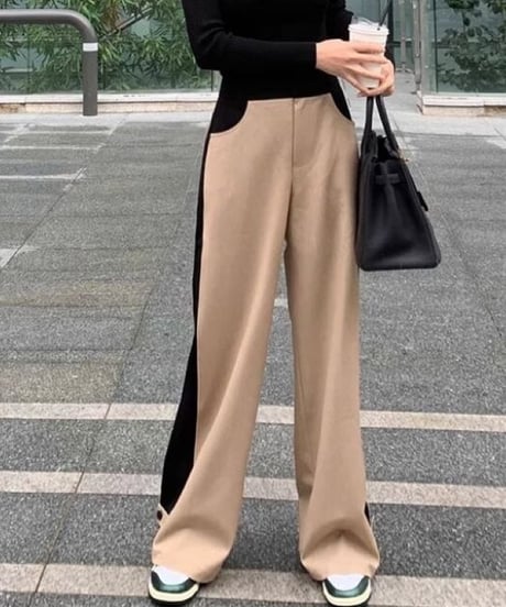 contrast color straight pants　hm1793