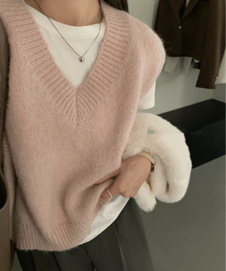 v-neck knit vest / 5color　hm2756