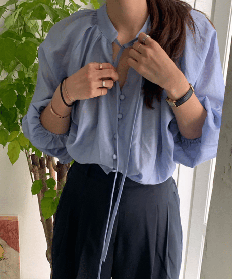 soft tie neck blouse / 2color　hm2854