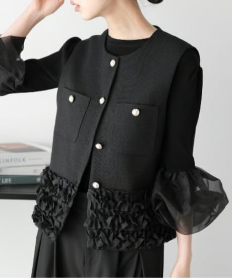 ruffle hem tweed vest / 3color　hm2836