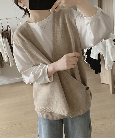 asymmetry knit vest / 4color　hm2590