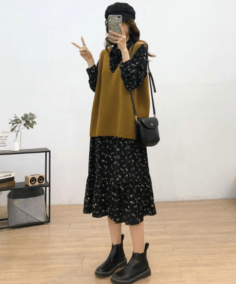 v-neck knit vest / 4color　hm2611