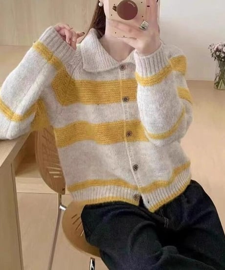 collared stripe cardigan / 3color　hm2671