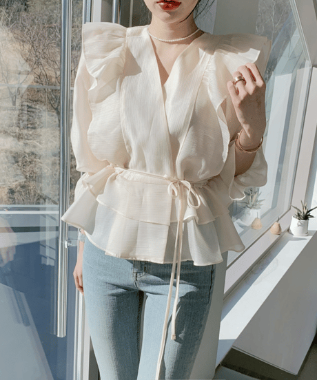 frill wrap blouse / 4color　hm2824