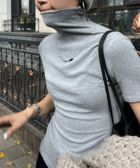 high neck short sleeve top / 2color　hm1256