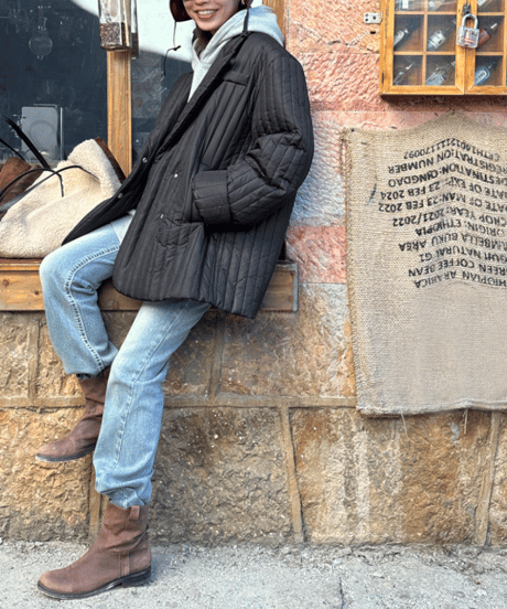striped quilted down coat / 2color　hm1215