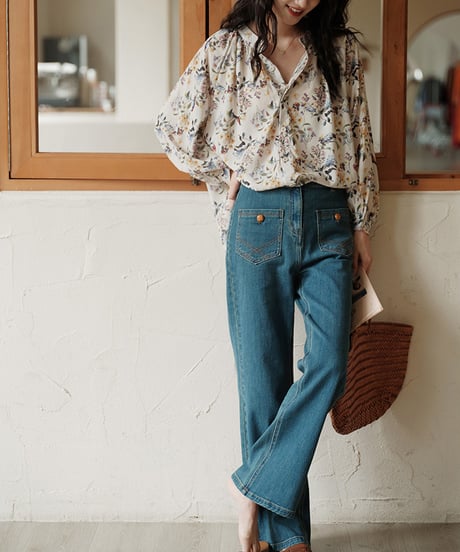 flower puff sleeve blouse　hm1686