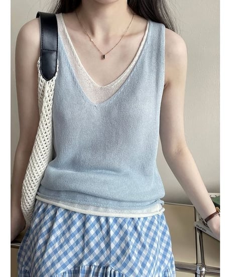 layered v-neck tank / 7color　hm2257