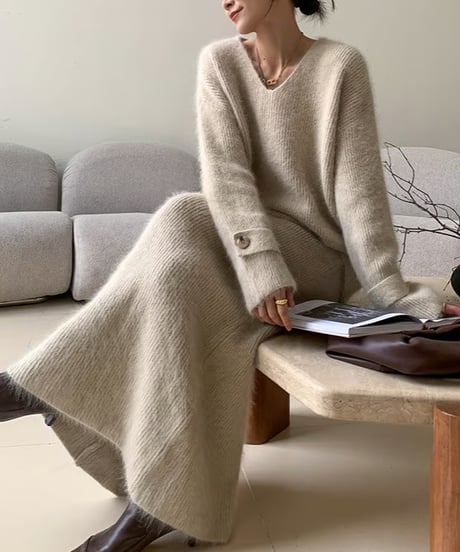 shaggy knit top & skirt set-up 　hm1870