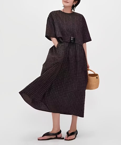 check gathered dress　hm2294