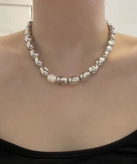 metal & pearl necklace / 2type　hm2039