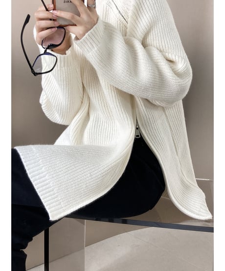 zipper high neck knit / 4color　hm1659