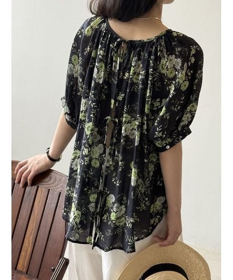 back ribbon floral blouse　hm2278