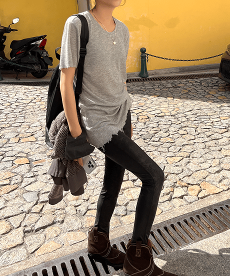 damaged ribbed t-shirt / 3color　hm1303