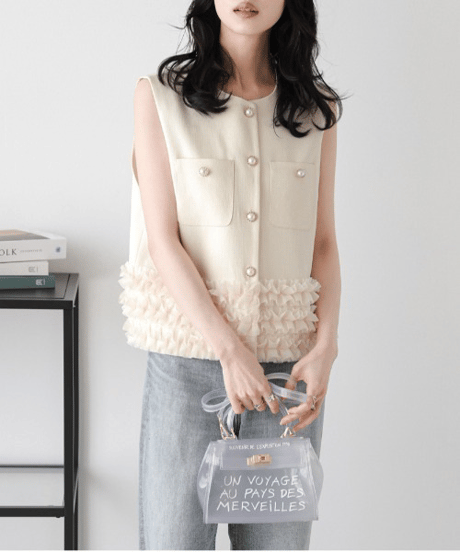 ruffle hem tweed vest / 3color　hm2836