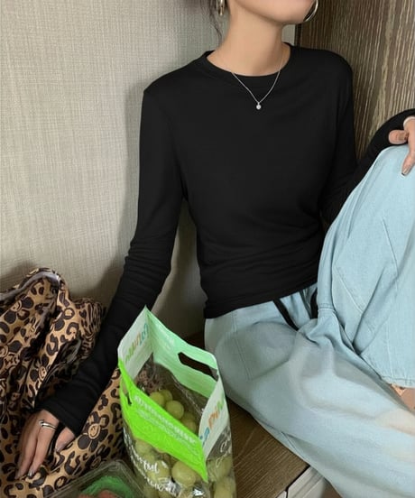 《即納》slim round neck top / 4color　hm1432