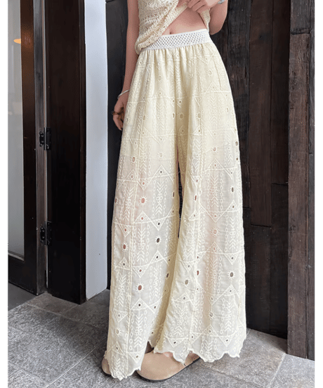embroidered wide pants / 4color　hm2869