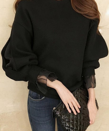sleeve chiffon tops / 3color　hm1855