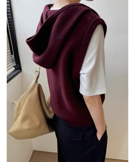 knit hooded zip vest / 3color　hm1970