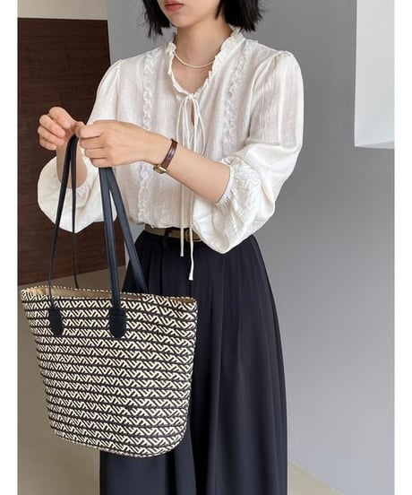 frill ribbon blouse / 2color　hm2339