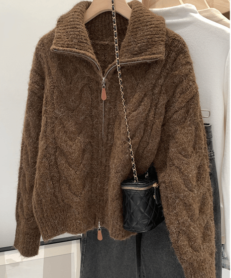 cable knit zip cardigan / 3color　hm2694