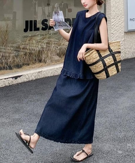 blue denim top & skirt set　hm2474