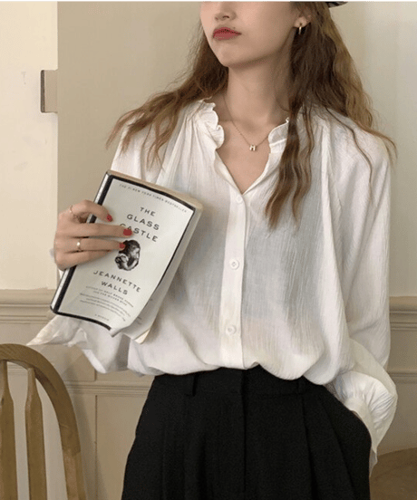 volume v-neck blouse / 2color　hm1681