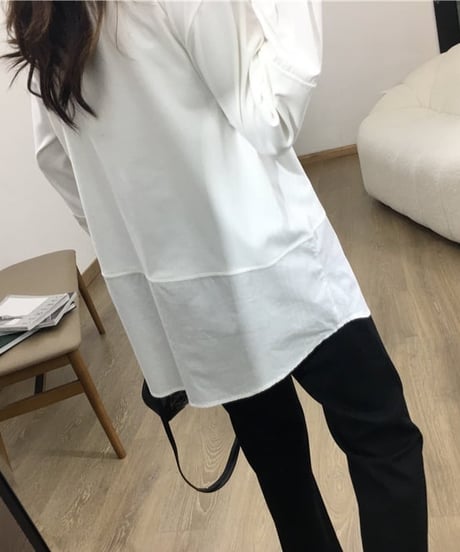white shirt layered style top　hm1852