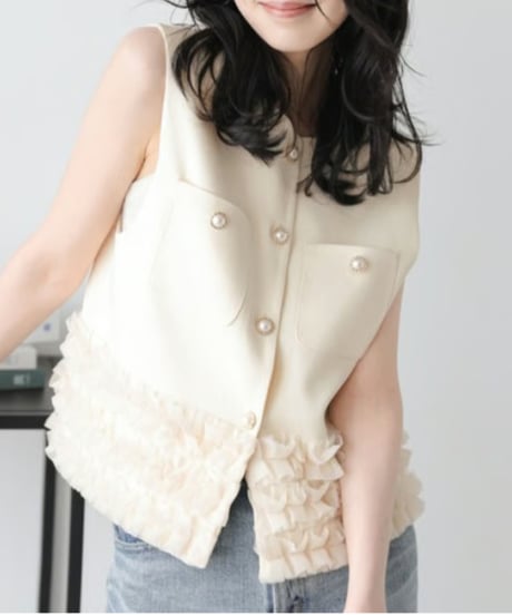ruffle hem tweed vest / 3color　hm2836