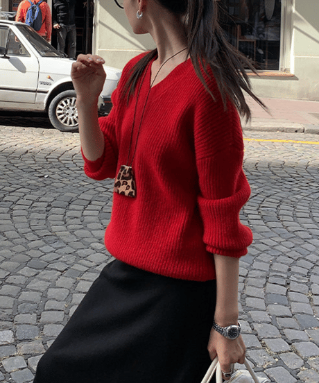 simple v-neck knit / 2color　hm2748